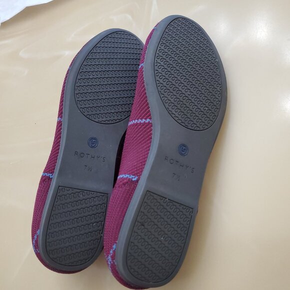 Rothy's The Loafer Women's Burgundy Grid Plaid Slip On Flat Shoes Size 7.5 - Picture 13 of 14